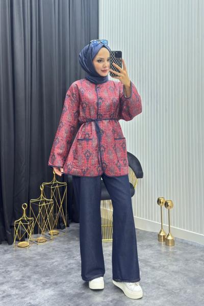 Etnik Desen Ceket Kırmızı Kırmızı