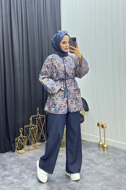 Etnik Desen Ceket Lacivert Lacivert