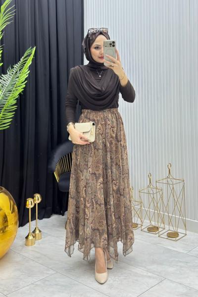 Etnik Desen Etek Kahverengi  Kahverengi