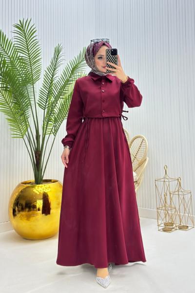 Eylül Tesettür Elbise Bordo Bordo