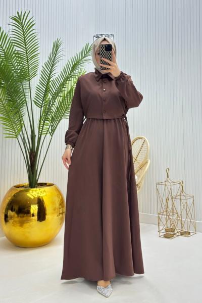 Eylül Tesettür Elbise Kahverengi  Kahverengi