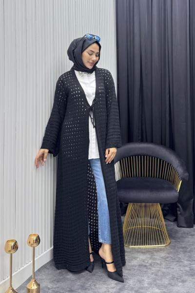 File Detay Hırka Siyah Siyah