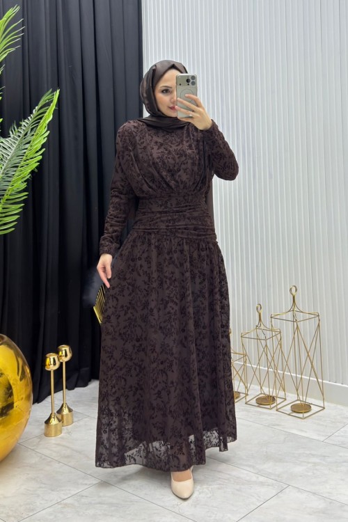 Flog Elbise Kahverengi  Kahverengi