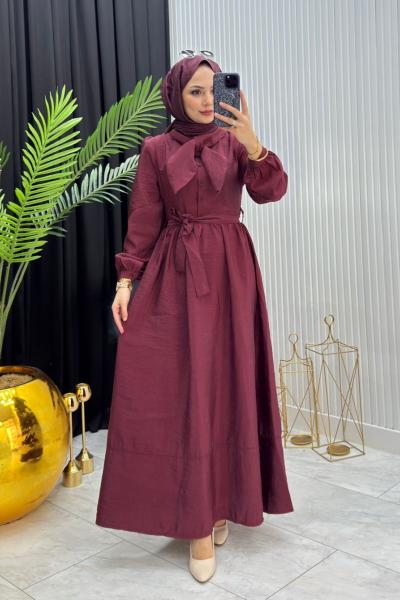 Fular Detay Elbise Bordo Bordo