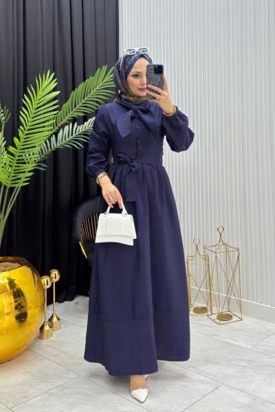 Fular Detay Elbise Lacivert  Lacivert