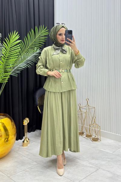 Fular Detay Takım Yeşil Yeşil