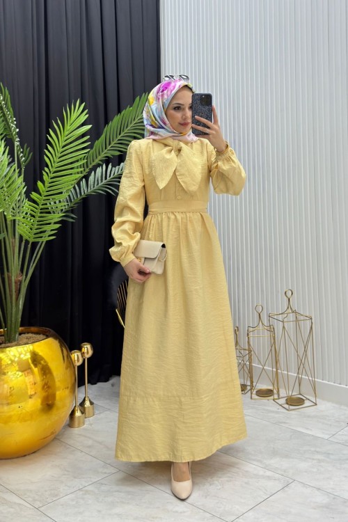 Fularlı Elbise Sarı Sarı