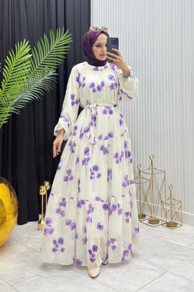 Gelincik Şifon Elbise Lila Lila