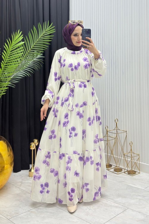 Gelincik Şifon Elbise Lila Lila