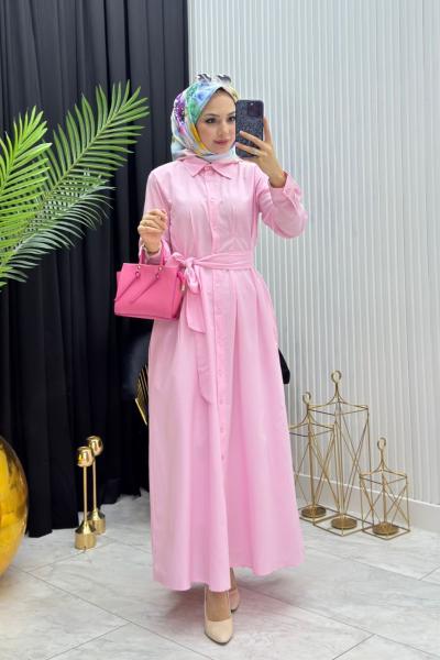 Gömlek Elbise Pembe Pembe