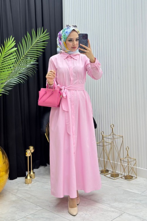 Gömlek Elbise Pembe Pembe