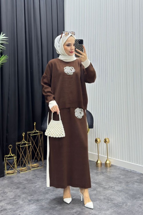 Gül Detay Takım Kahverengi Kahverengi