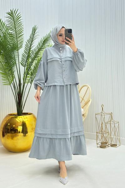 Harika Tesettür Takım Gri Gri