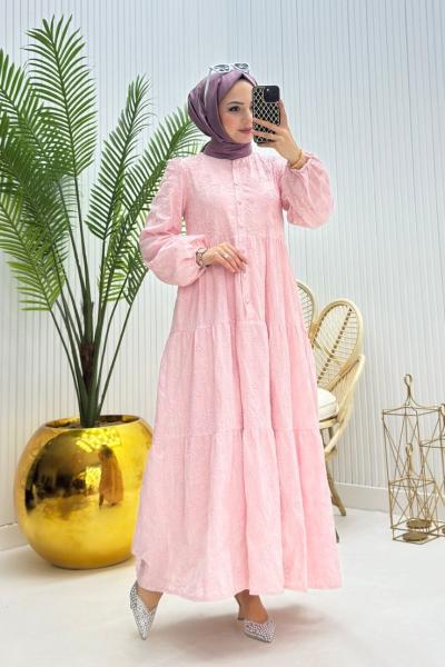 Helen Tesettür Elbise Pembe Pembe