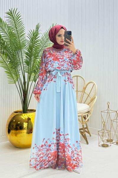 Henna Tesettür Elbise Mavi Mavi