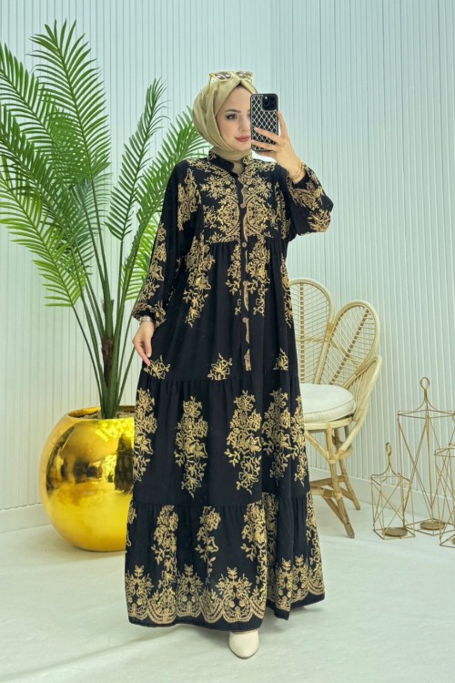 Hilal Tesettür Elbise Siyah Siyah