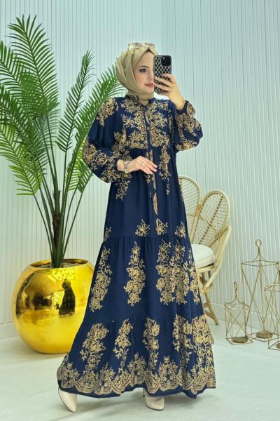 Hilal Tesettür Elbise Lacivert  Lacivert