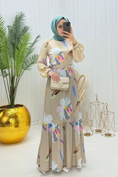 Hüma Tesettür Elbise Vizon Vizon