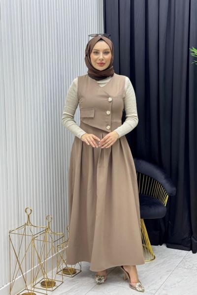 İsabel Elbise Vizon Vizon