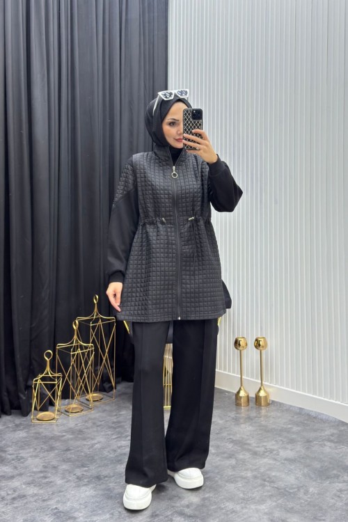 Kapitone Takım Siyah Siyah