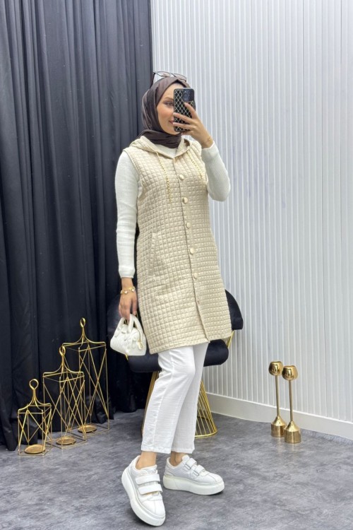 Kapitone Yelek Taş Rengi  Taş Rengi