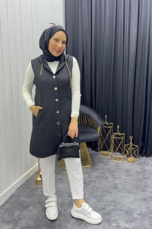 Kapitone Yelek Siyah Siyah