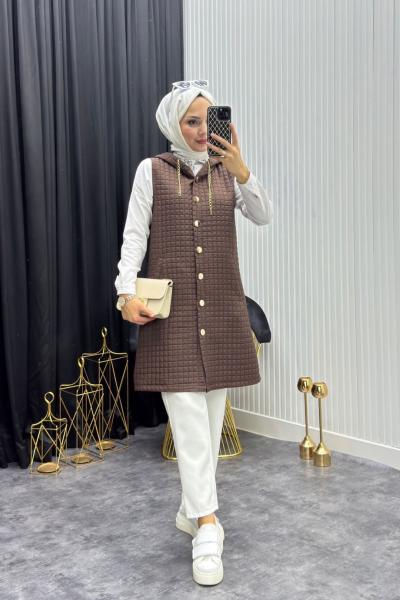 Kapitone Yelek Kahverengi Kahverengi