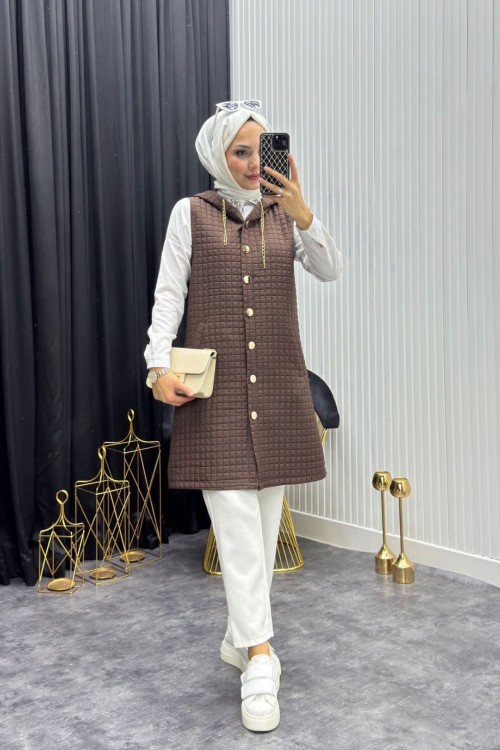 Kapitone Yelek Kahverengi  Kahverengi