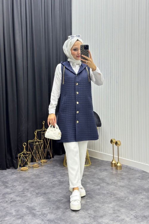 Kapitone Yelek Lacivert Lacivertt