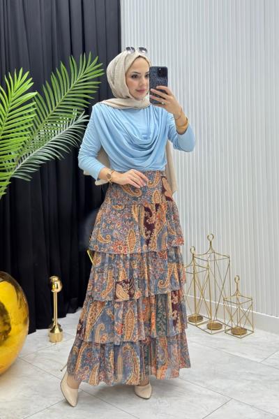 Kat Kat Etnik Etek Mavi Mavi