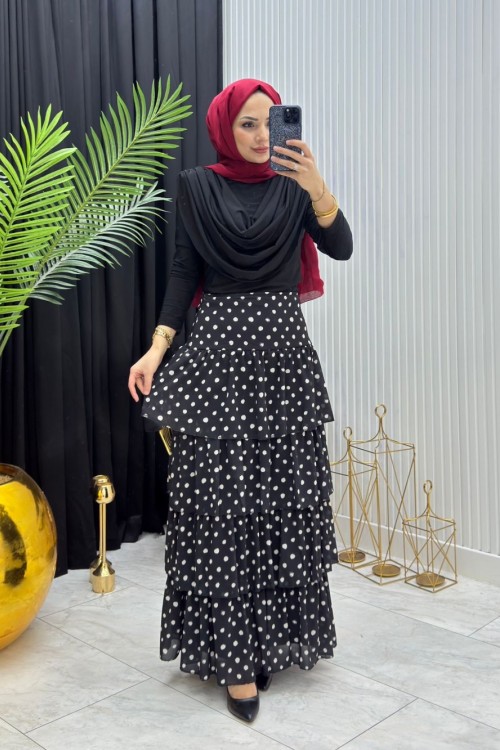 Kat Kat Puantiyeli Takım Siyah