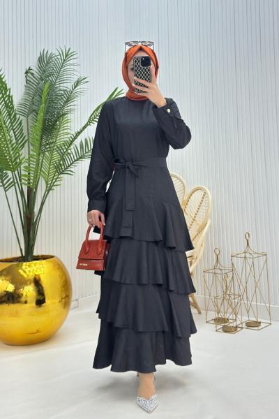 Kat Kat Tesettür Elbise Siyah Siyah