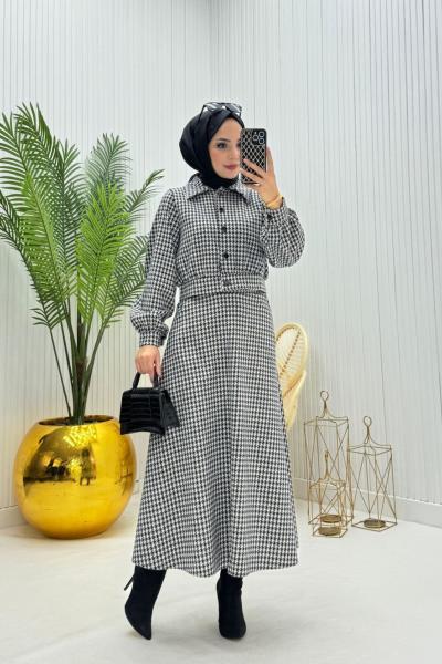 Kaz Ayağı Desen Takım Siyah  Siyah