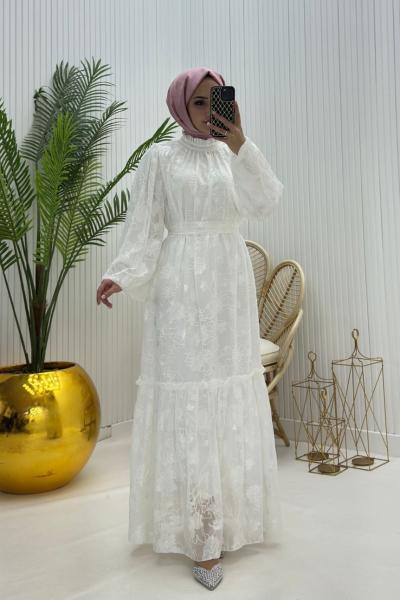 Lavin Tesettür Elbise Beyaz Beyaz