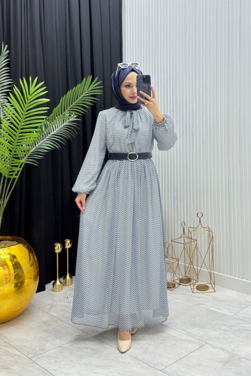 Leyla Elbise Lacivert  Sarı Lila