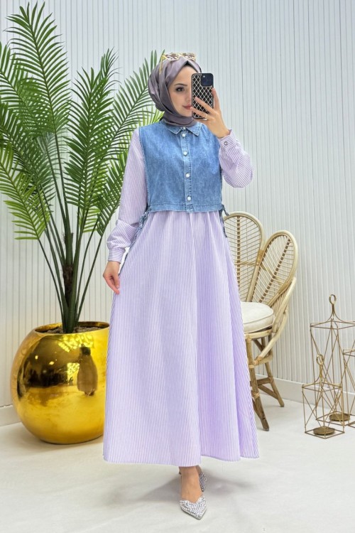 Liya Tesettür Elbise Lila Lila