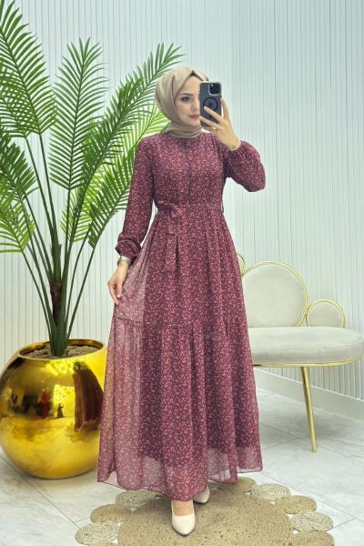 Mert Tesettür Elbise Gül Gül