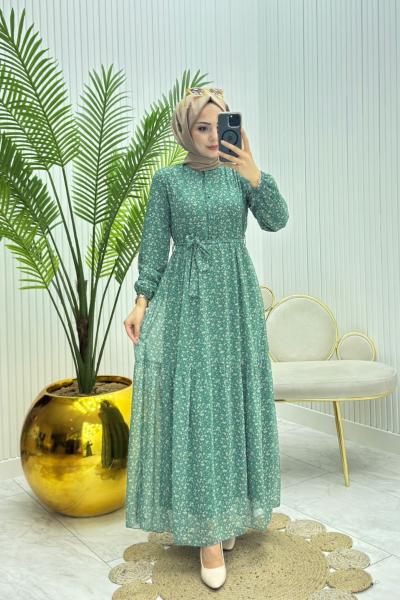 Mert Tesettür Elbise Yeşil Yeşil