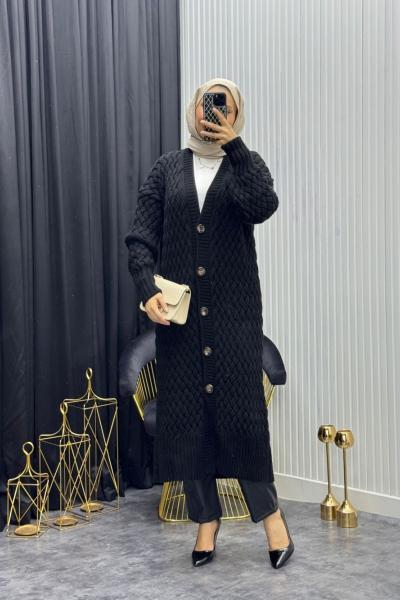 Örgü Desen Hırka Siyah Siyah