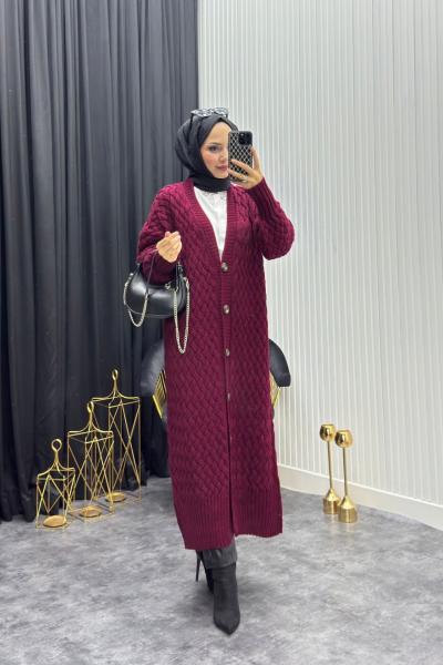 Örgü Desen Hırka Bordo Bordo