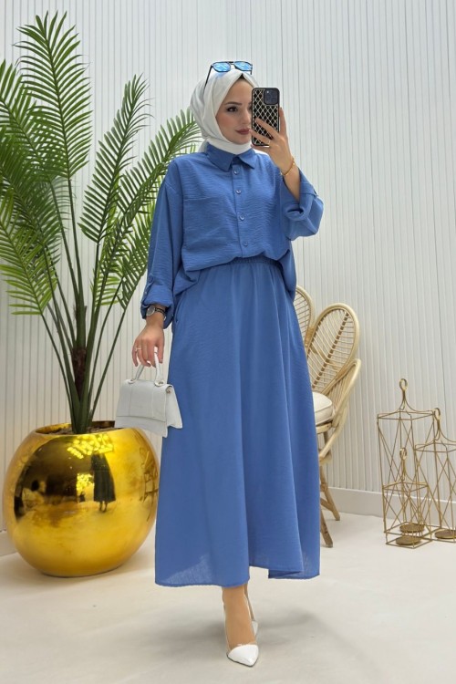 Papatya Tesettür Takım Mavi Mavi