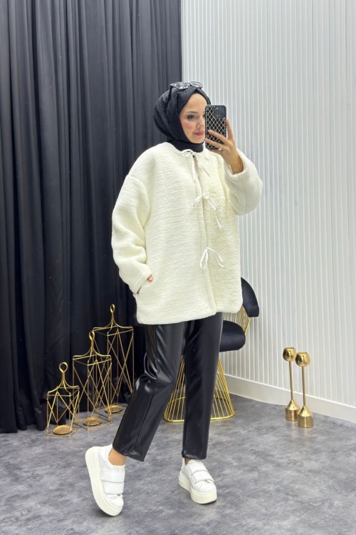 Peluş Mont Siyah Beyaz