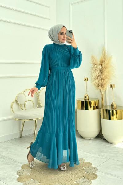 Pera Tesettür Elbise Petrol Yeşili  Petrol Yeşili