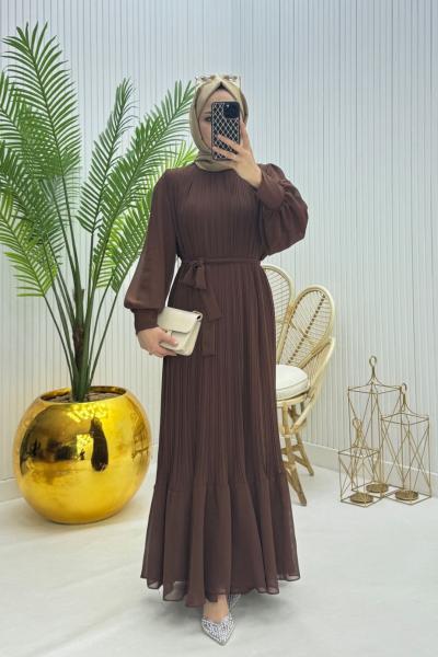 Pera Tesettür Elbise Kahverengi  Kahverengi