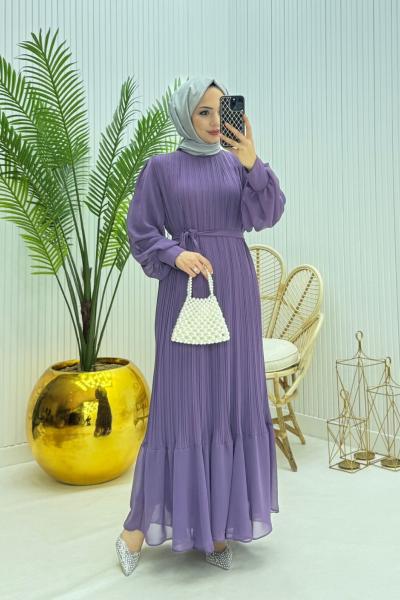Pera Tesettür Elbise Lila Lila