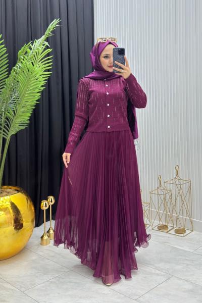 Piliseli Etekli Takım Bordo Bordo