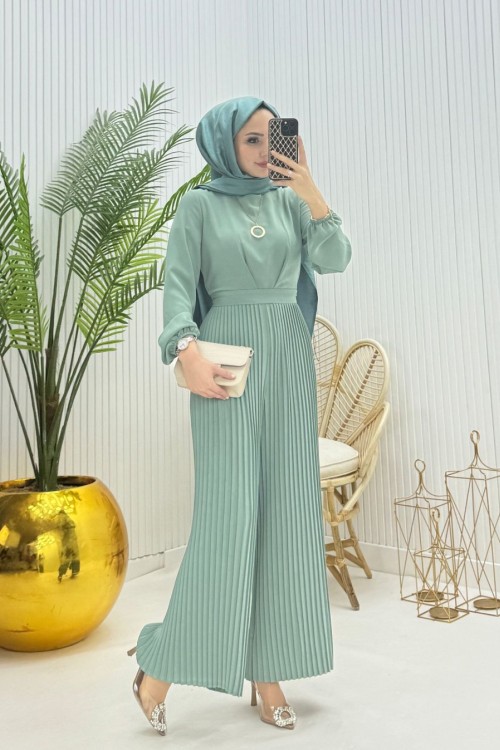 Piliseli Tesettür Tulum Mint  Mint Yeşili