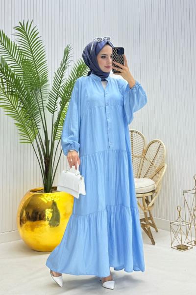 Pinky Tesettür Elbise Mavi Mavi