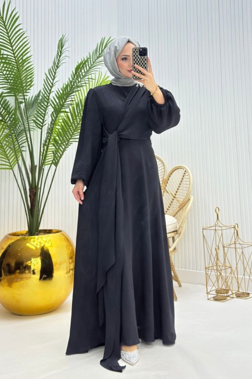 Pırıltı Tesettür Elbise Siyah  Siyah