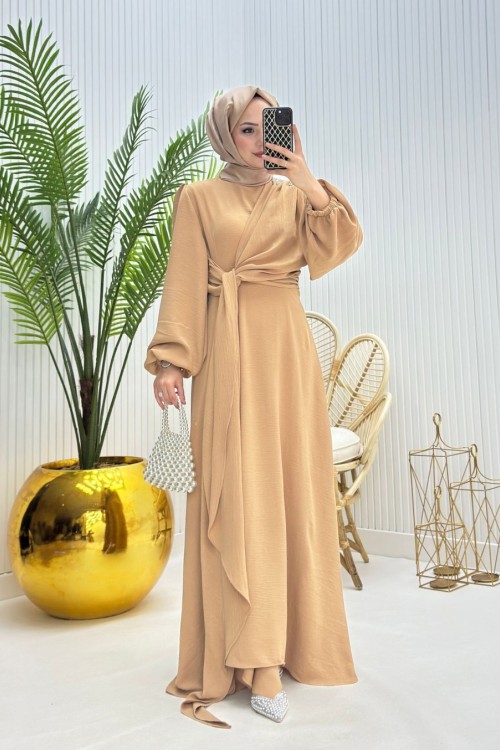 Pırıltı Tesettür Elbise Vizon Vizon